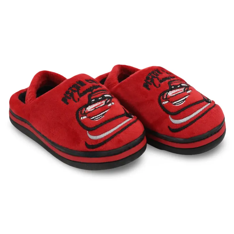 Boys Fur Slippers  Red with Piston Cup Champion Print