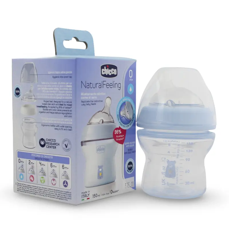 Chicco Natural Filling Plastic Bottle 150 ml (0+ Months) Blue