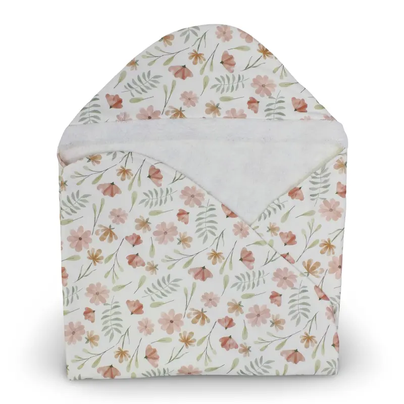 Fleeced Baby Blanket  Off-White with Flowers Print