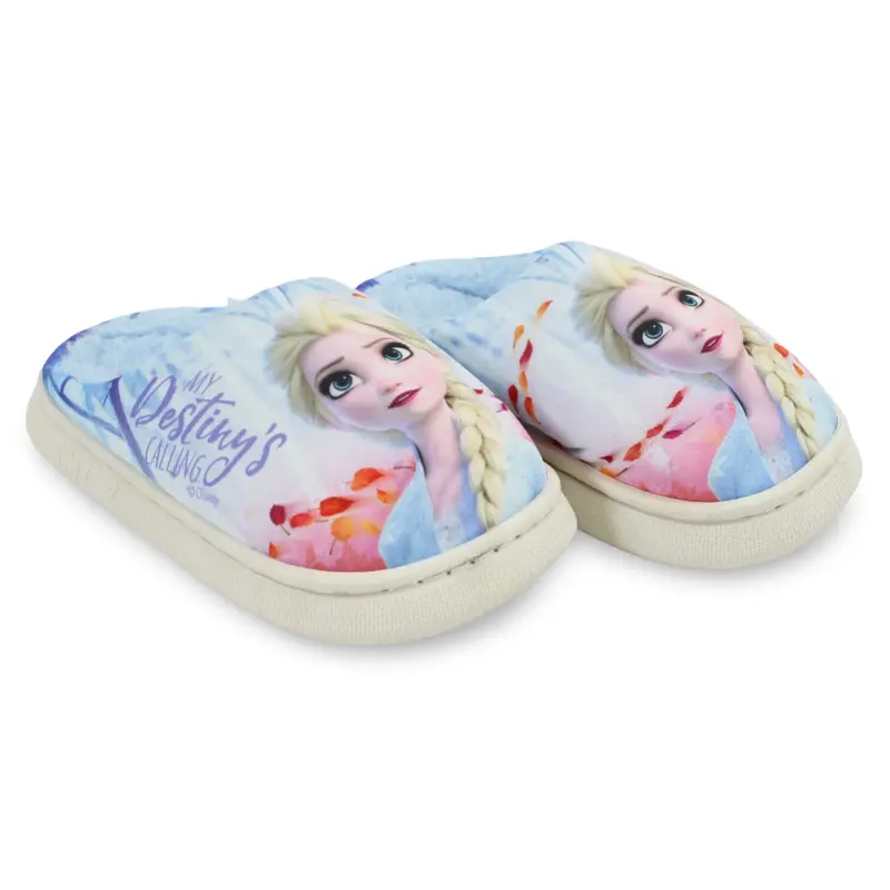 Girls Fur Slippers  Baby Blue with Frozen Print