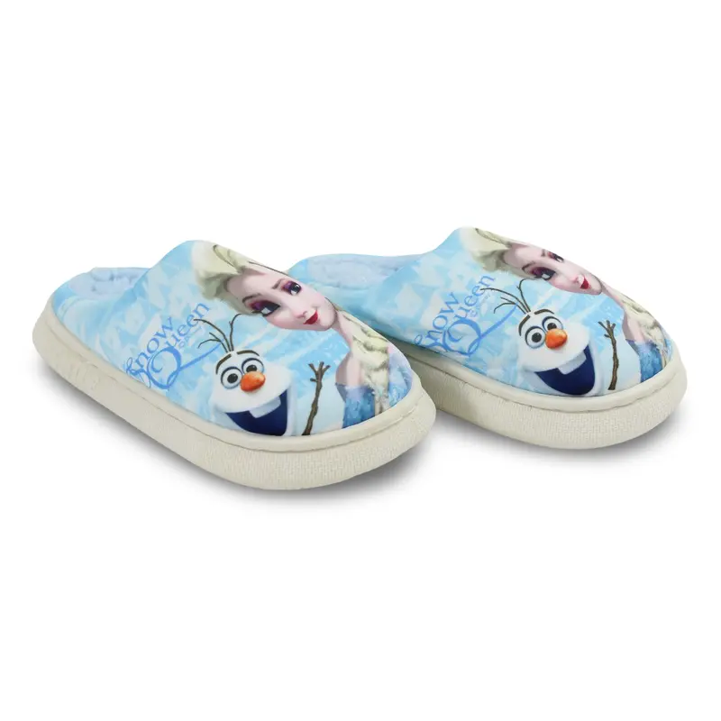 Girls Fur Slippers  Baby Blue with Frozen Snow Queen Print
