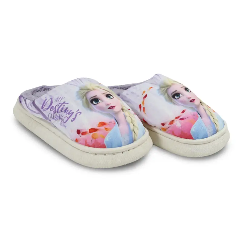 Girls Fur Slippers  Purple with Frozen Print