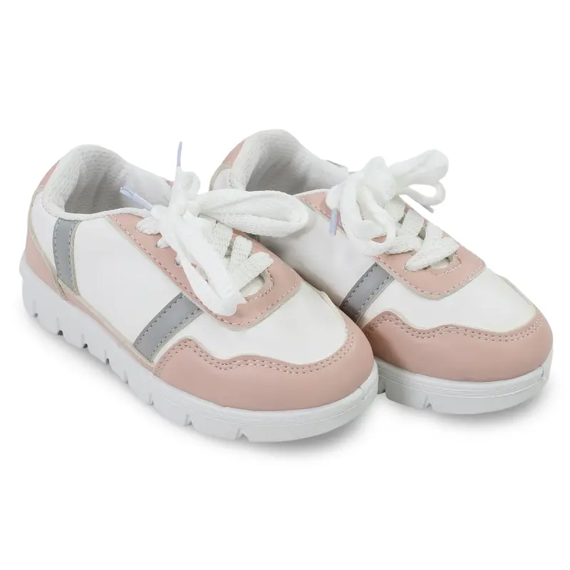 Girls Leather Sneakers  White & Pink