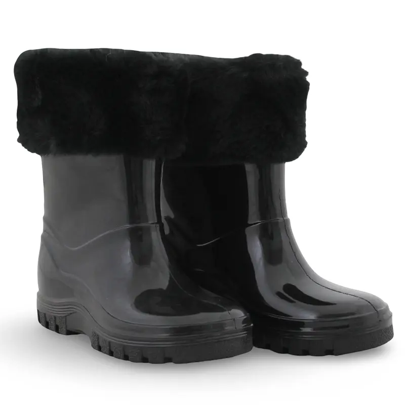 Girls Rubber Rain Boots  Black with Fur