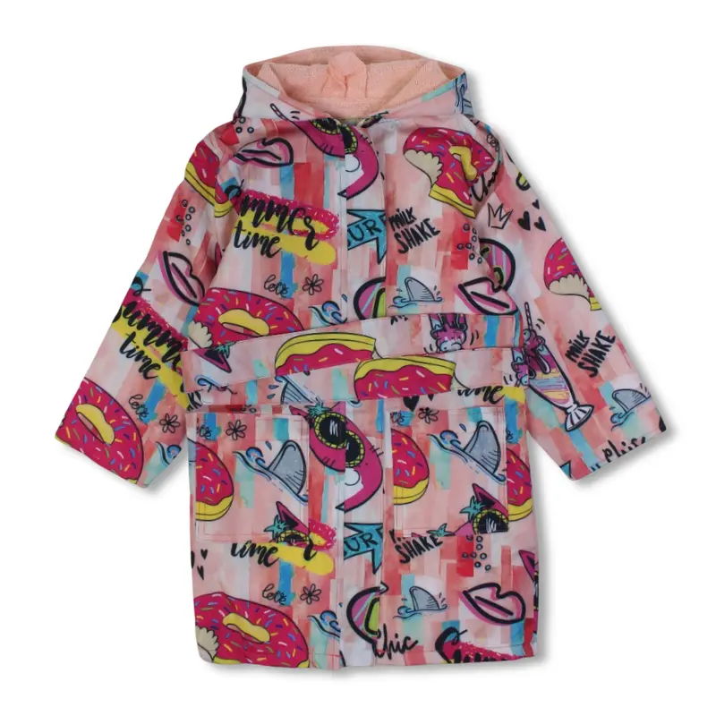 Girls Waterproof Swim Robe - Multicolor with Donuts Print