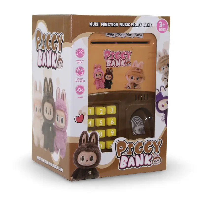 Multifunction Music Money Safe  Brown Labubu Design