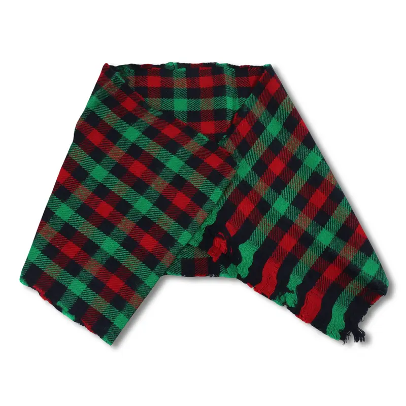 Unisex Large Checkered Winter Scarf  Green & Red