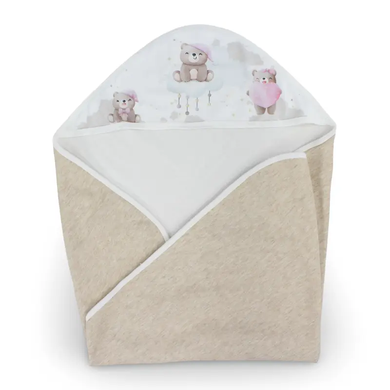 Velvet Baby Blanket  Off-White with Cute Bear Design
