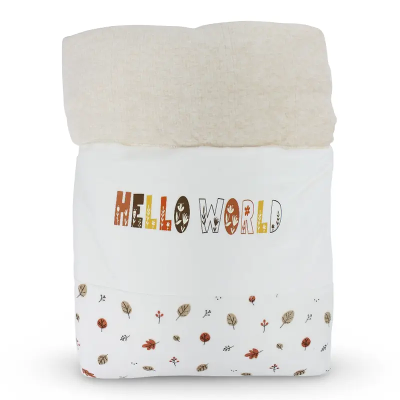 Velvet Baby Duvet  Beige wirh Hello World Design
