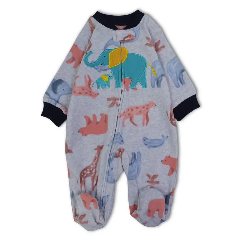 Baby Boys Fleeced Baby Footie  Grey with Elephant Design
