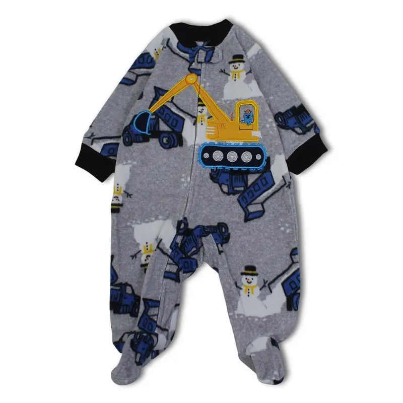 Baby Boys Fleeced Baby Footie  Grey with Excavator Design