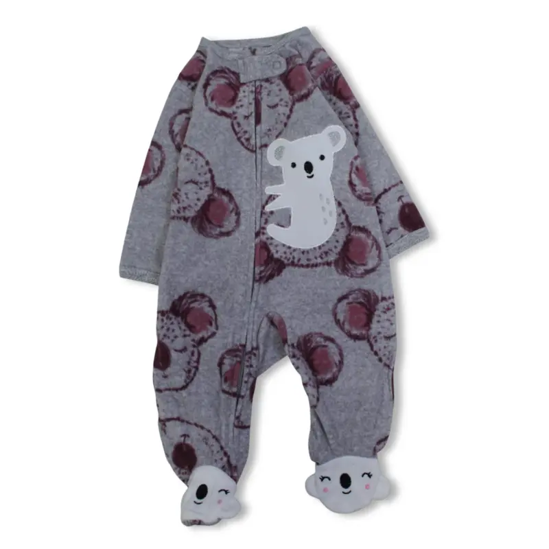 Baby Boys Fleeced Baby Footie  Grey with Koala Embroidery