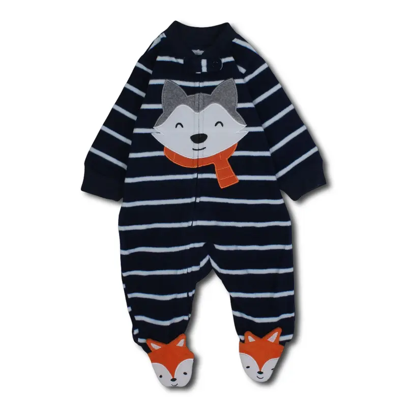 Baby Boys Fleeced Baby Footie  Navy with Fox Head Design