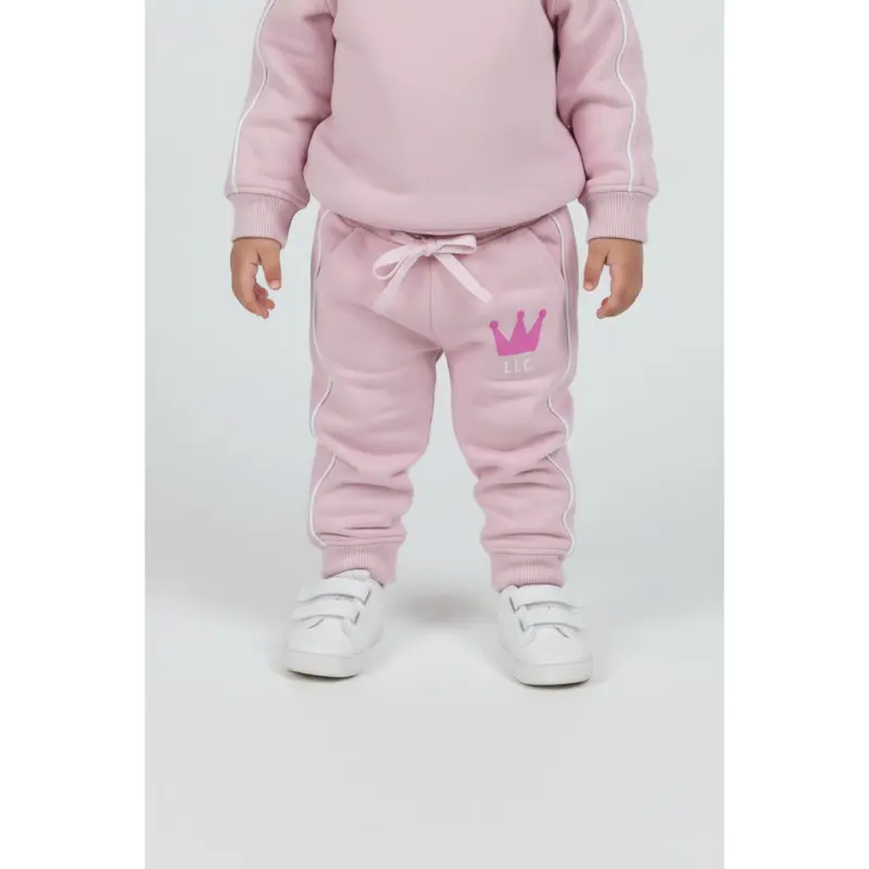 Baby Girls Cotton Sweatpants  Pink with Crown Print