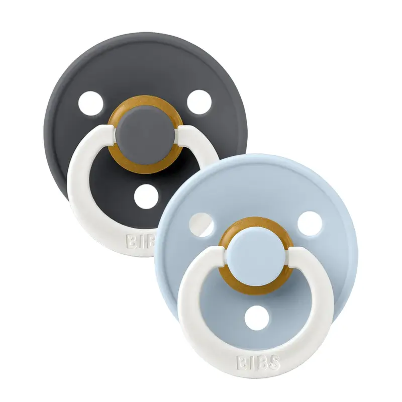 BIBS Colour Glow in the Dark Pacifier (Pack of 2)  Latex Size 1 Iron/Baby Blue 0m+