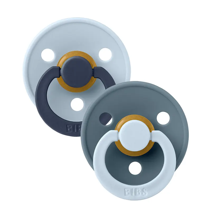 BIBS Colour Natural Rubber Pacifier Pack of 2  Fusion Latex Size 2 Baby Blue/Petrol Mix