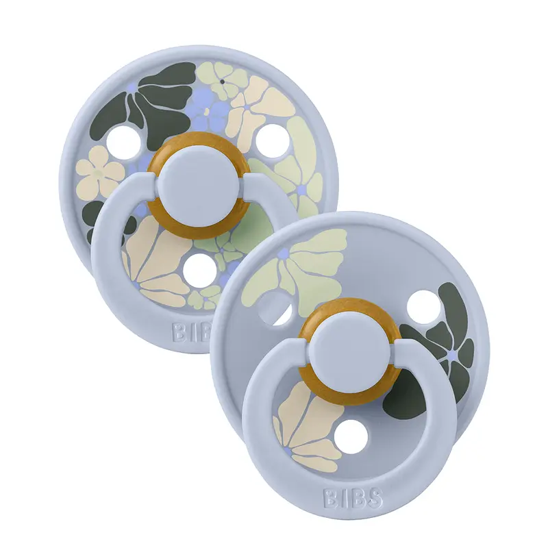 BIBS Colour Natural Rubber Pacifier Pack of 2  Morning Bloom Latex Size 1 Dusty Blue Mix