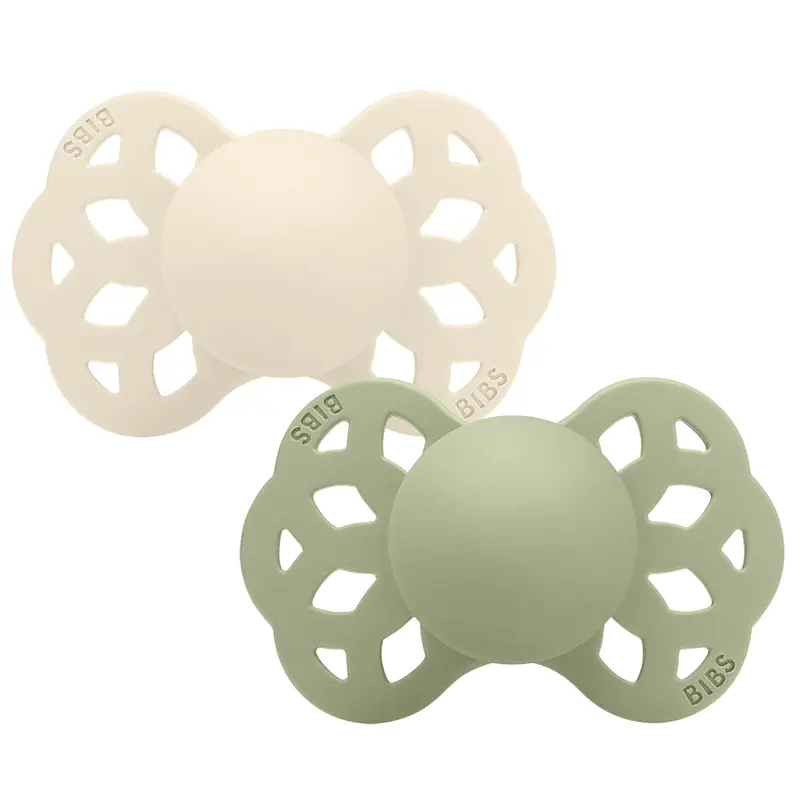 BIBS Infinity Pacifier Pack of 2  Anatomical Silicone Size 2 Ivory/Sage