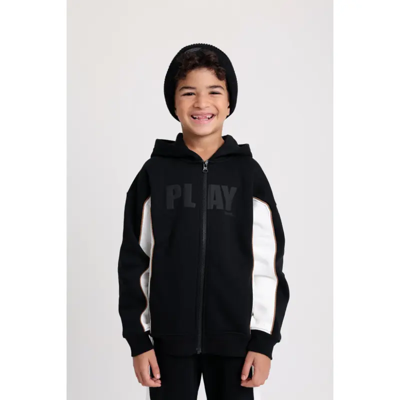 Boys Cotton Hoodie  Black with PLAY more Print