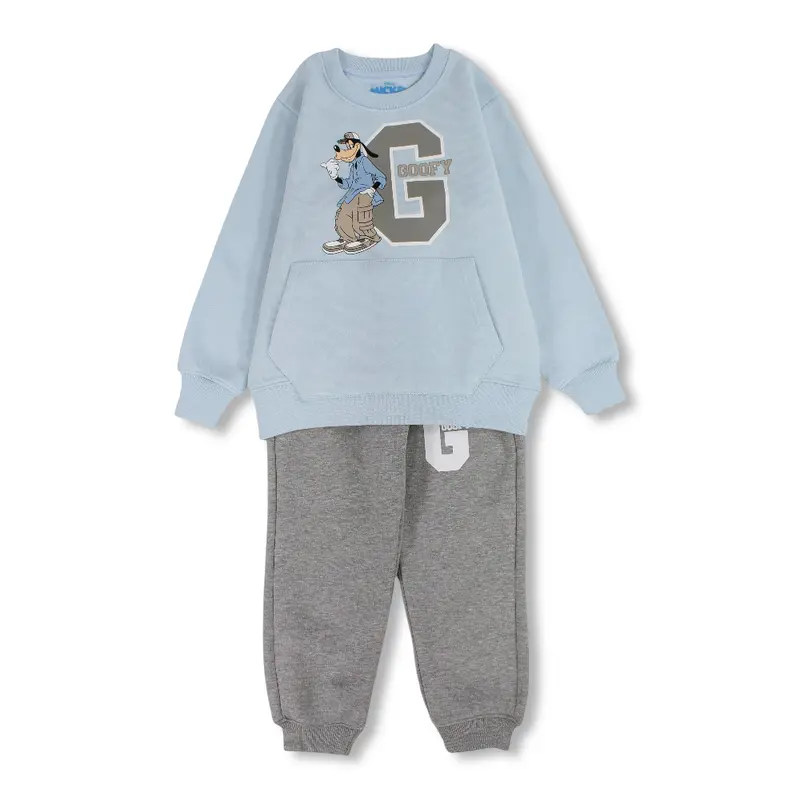 Boys Cotton Pajama Set  Baby Blue & Grey with Goofy Design