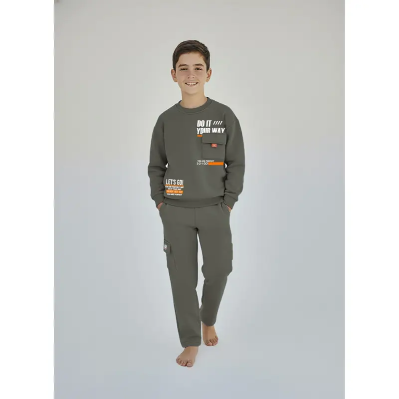 Boys Cotton Pajama Set  Dark Green with Do It Your Way Print