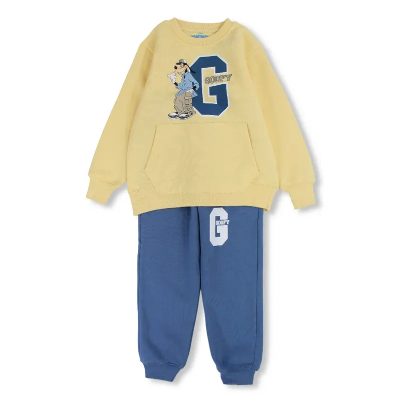 Boys Cotton Pajama Set  Yellow & Indigo with Goofy Design