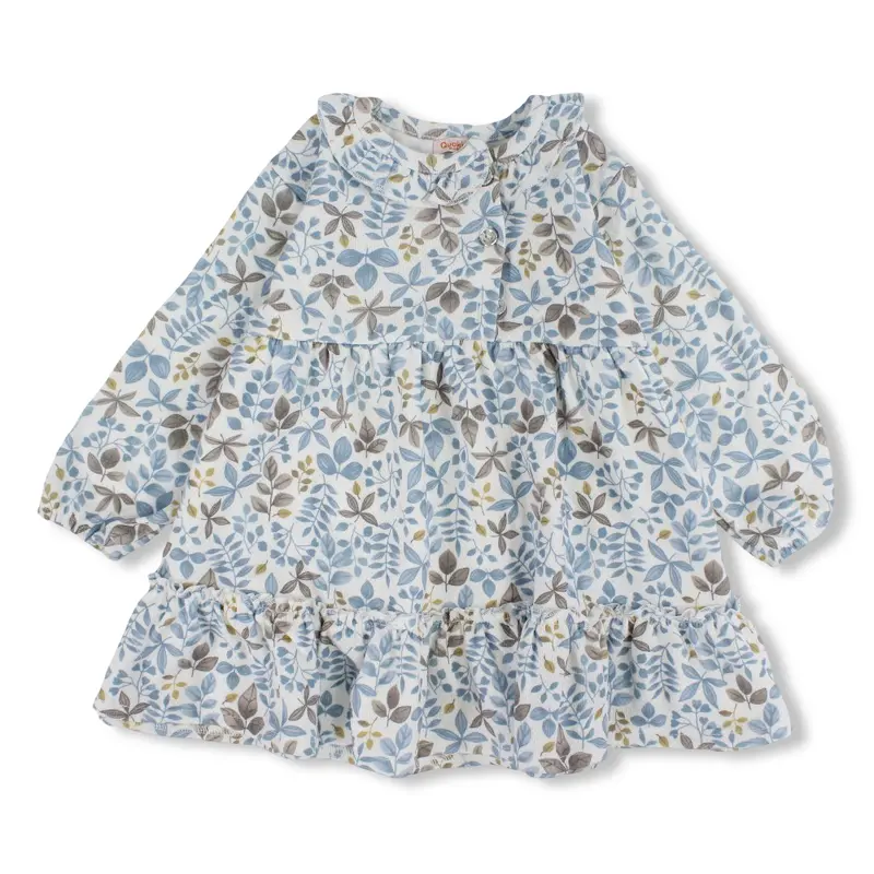 Girls Cotton Dress  Leaves Print