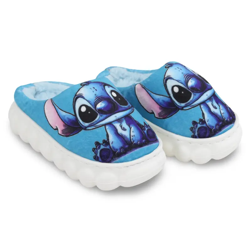 Girls Fur Slippers  Blue with Stitch Design