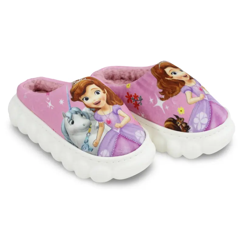 Girls Fur Slippers  Pink with Sofia Design