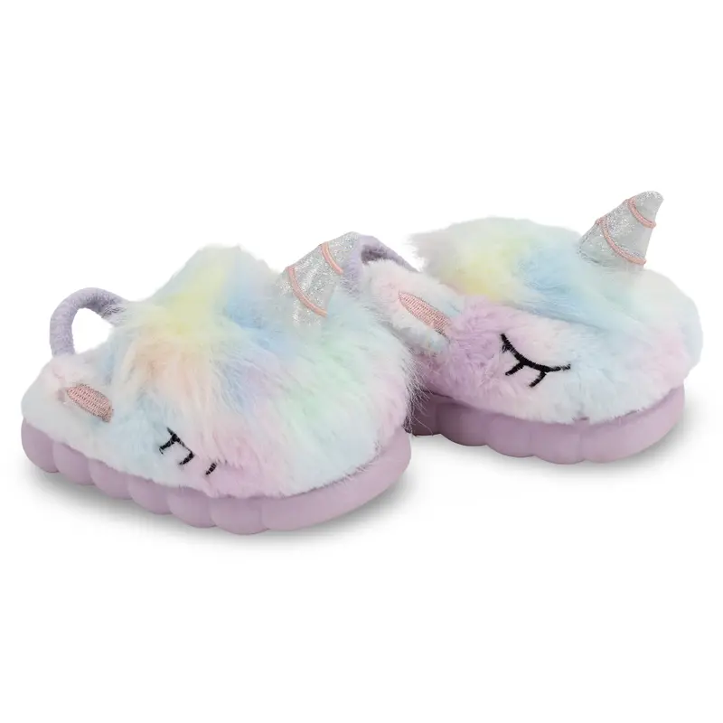 Girls Fur Slippers  Purple with Unicorn Design