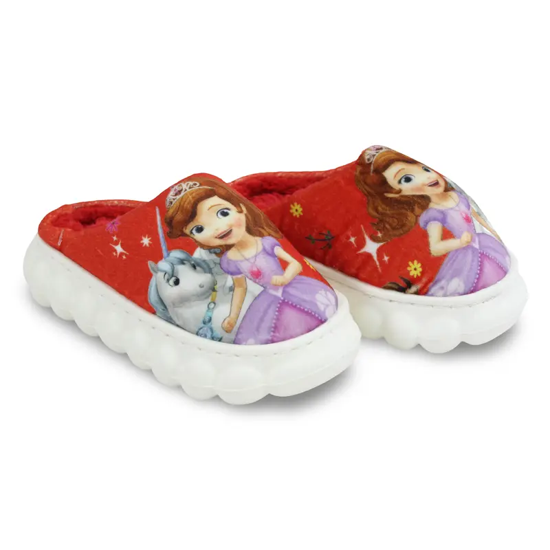 Girls Fur Slippers  Red with Sofia Design