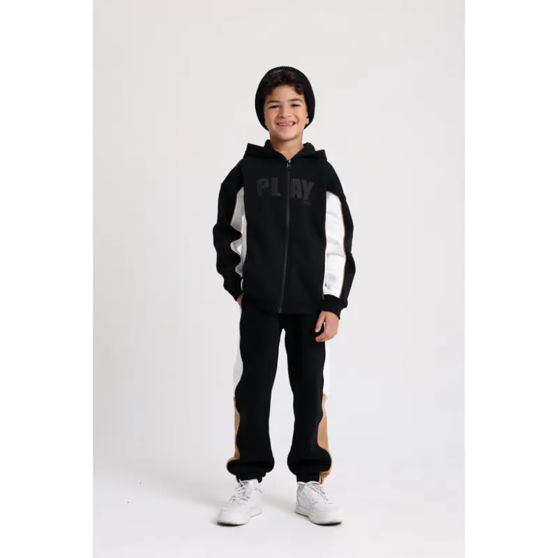 Teens Cotton Hoodie  Black with PLAY more Print