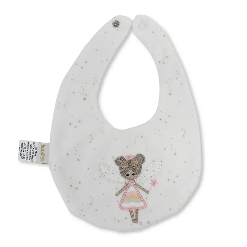 Velvet Baby Bib  Off-White with Ballerina Design