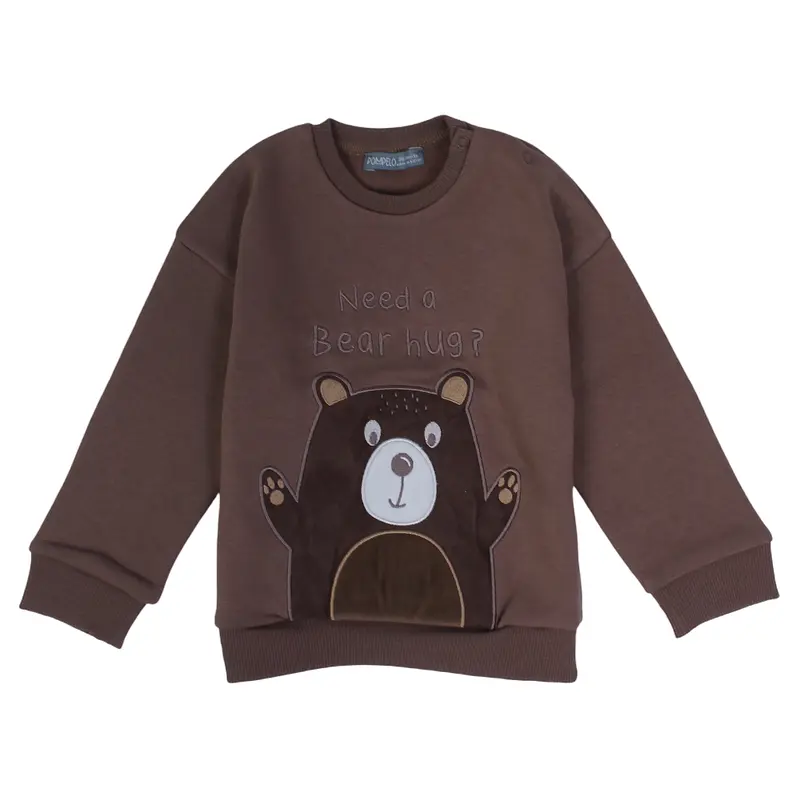 Baby Boys Cotton Sweatshirt  Brown with Bear Embroidery