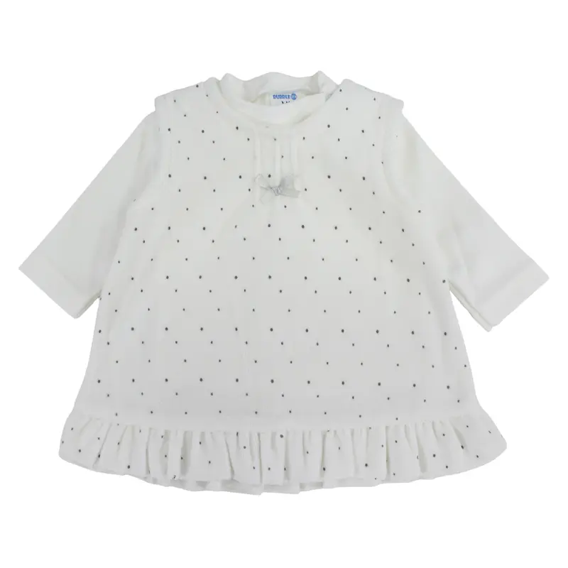 Baby Girls Velvet Dress  Off-White with Dots Print