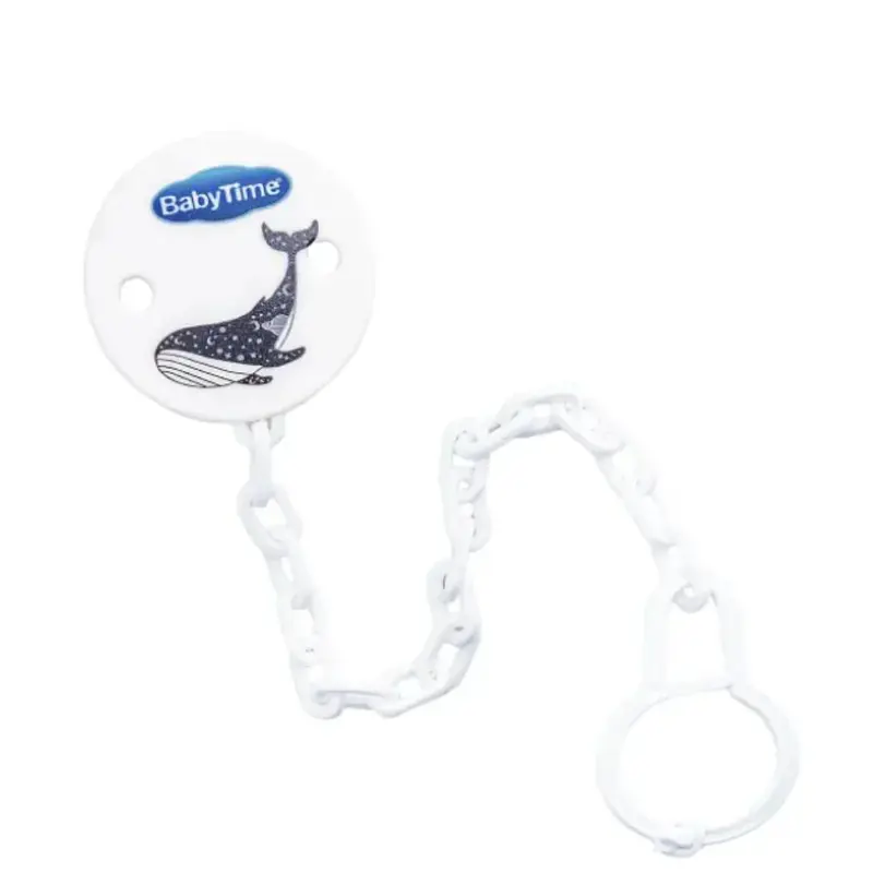 Baby Time Plastic Pacifier Clip  White