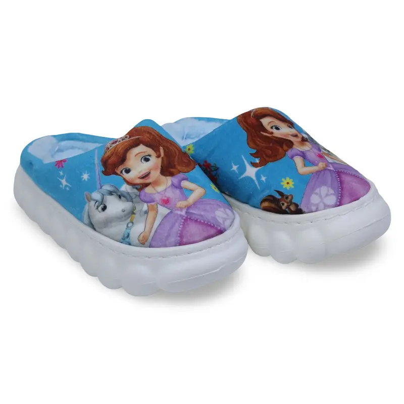 Girls Fur Slippers  Blue with Sofia Design