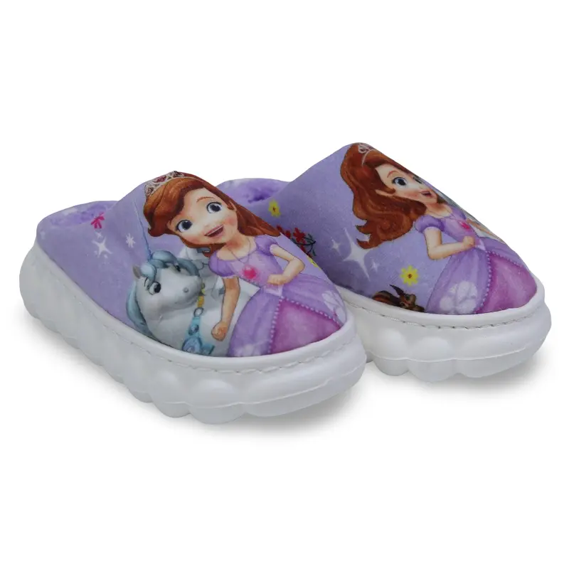 Girls Fur Slippers  Purple with Sofia Design