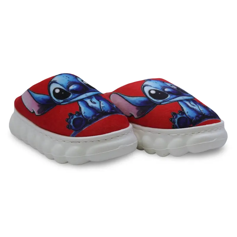 Girls Fur Slippers  Red with Stitch Design