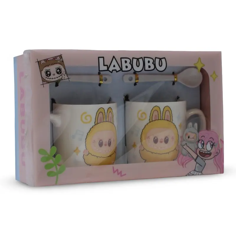 Labubu Ceramic 2-Mugs with Spoons  Set of 2