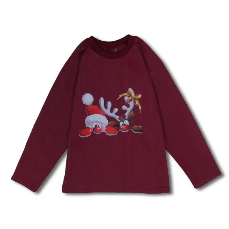 Unisex Cotton T-Shirt  Maroon with Santa & Reindeer Print