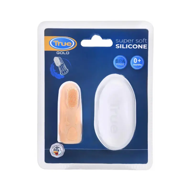True Gold Silicone Finger Toothbrush with Case  Grey