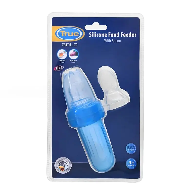 True Silicone Food Feeder 2-in-1 with Spoon  Blue