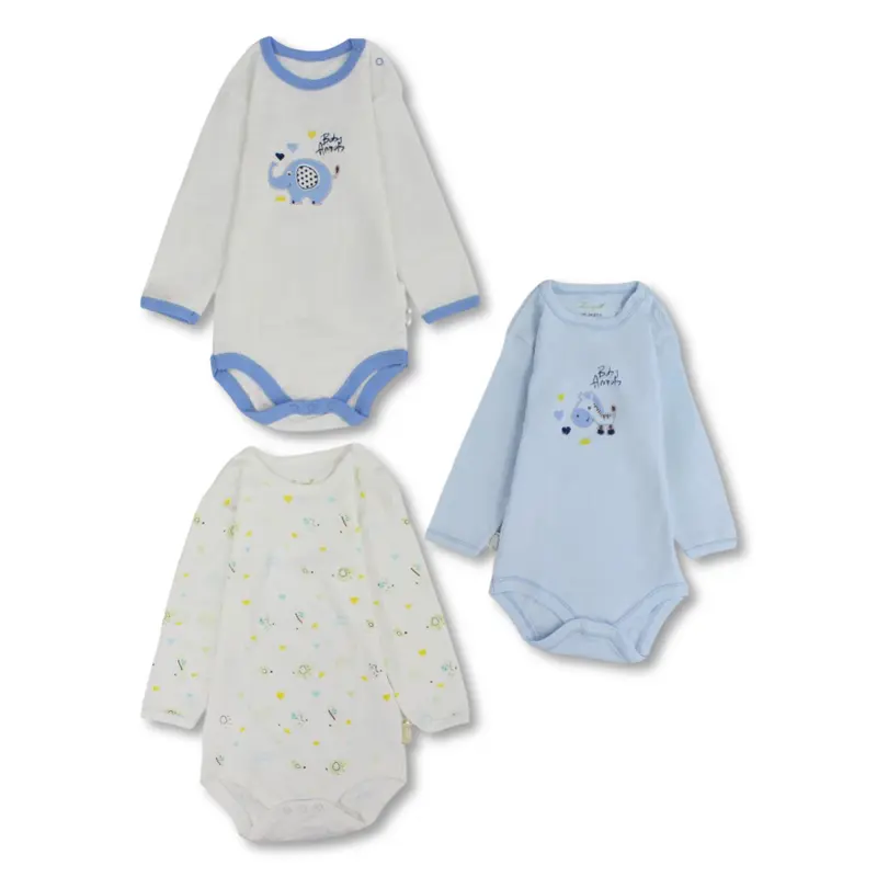 Baby Boys Cotton Long-Sleeved Underwear Bodysuit  Pack Of 3