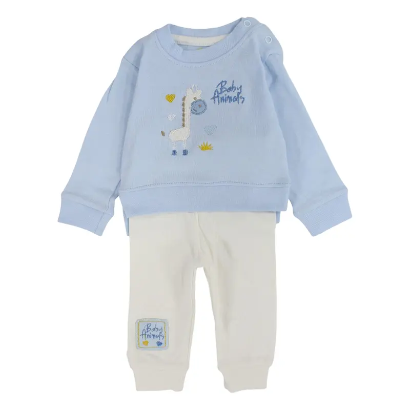 Baby Boys Cotton Pajama Set  Babyblue with Giraffe Embroidery