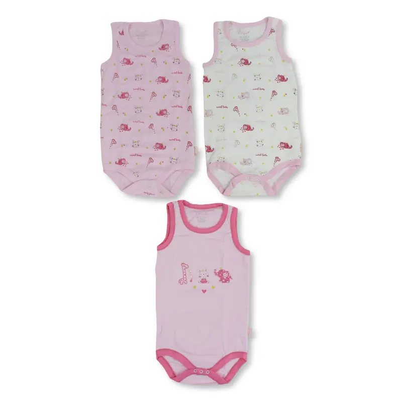 Baby Girls Cotton Underwear Bodysuit with Animals Print  Pack Of 3