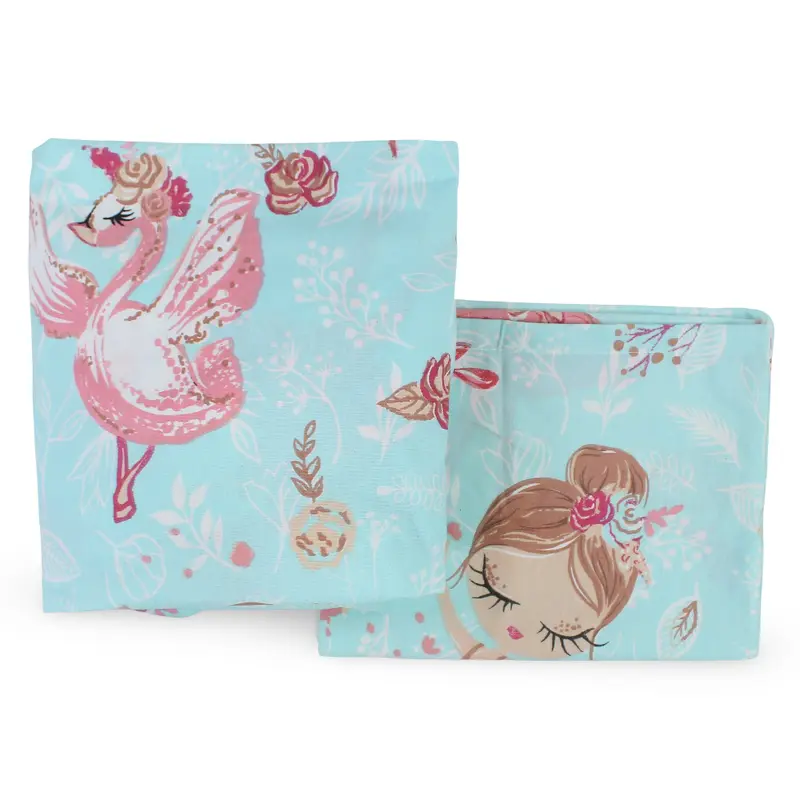 Cotton Bed Sheets  Aqua with Swan & Girl Print