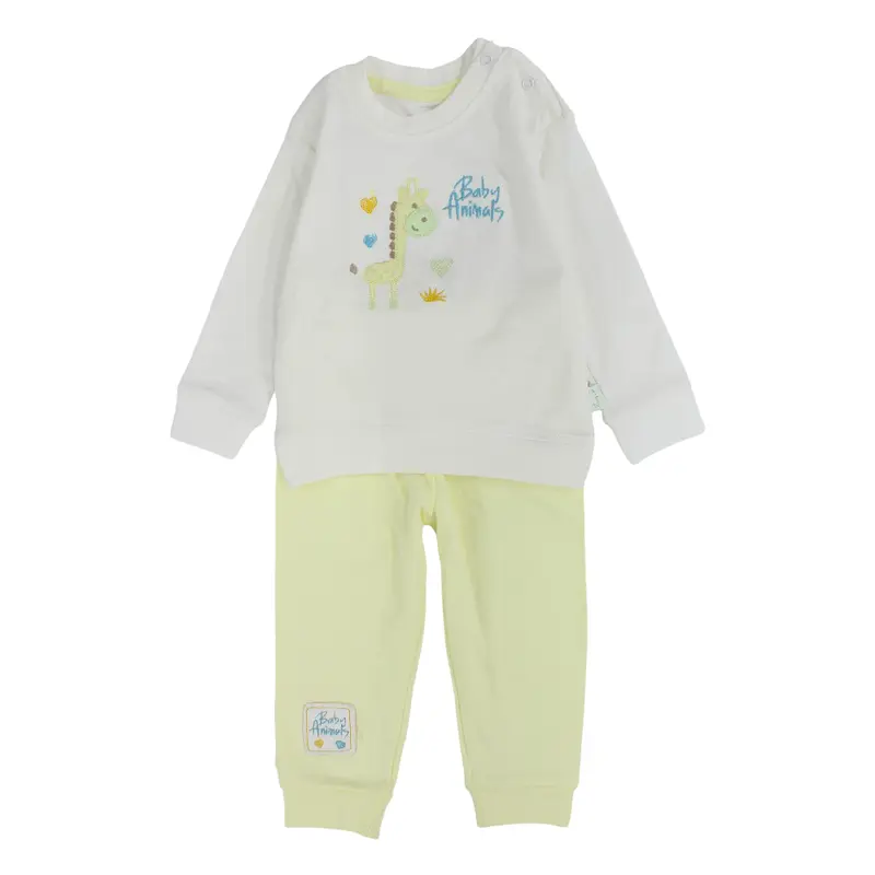 Unisex Baby Cotton Pajama Set  Off-White/Yellow with Giraffe Sesign