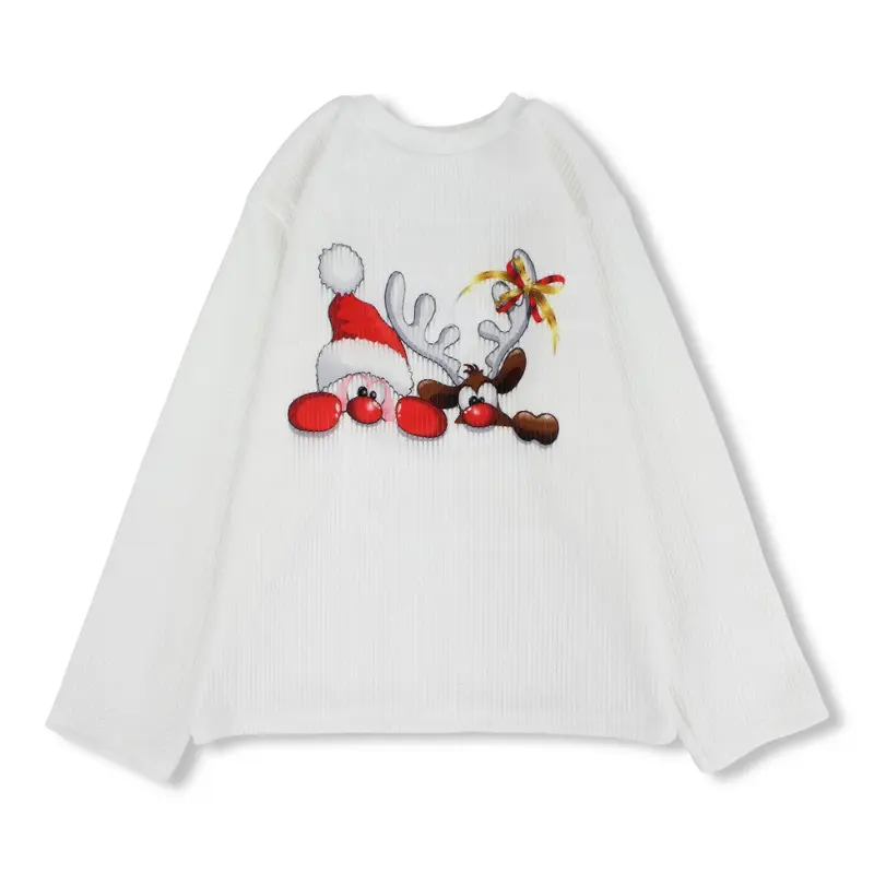 Unisex Cotton T-Shirt  Off-White with Santa & Reindeer Print