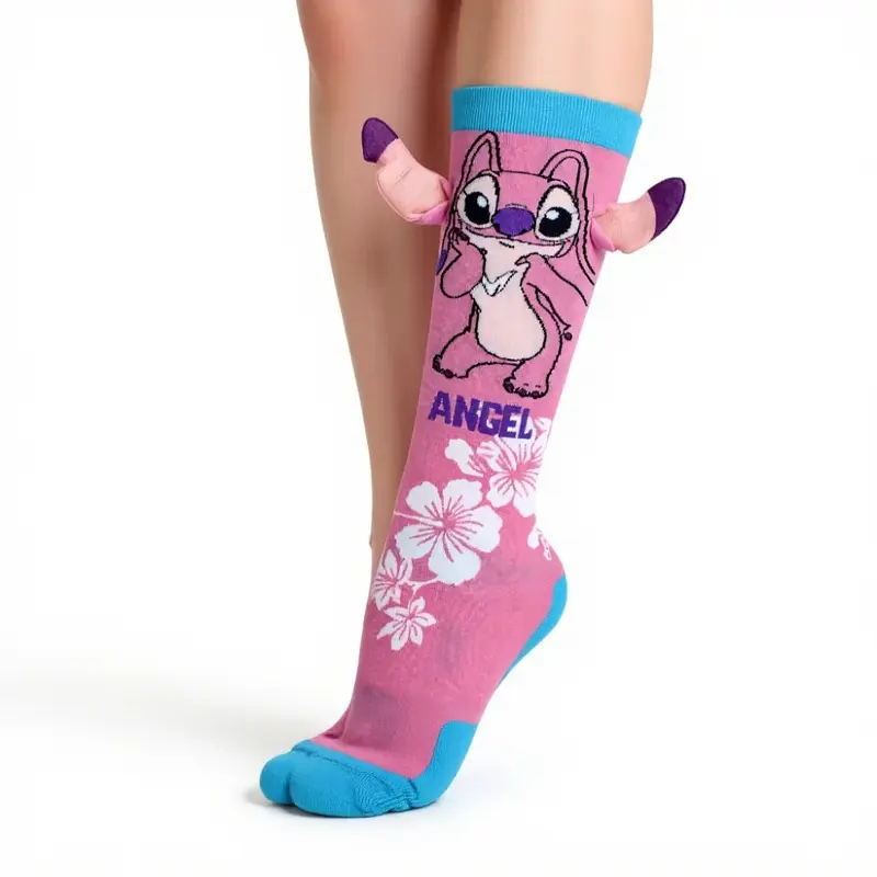 3D Girls Socks  Pink with Stitch Design